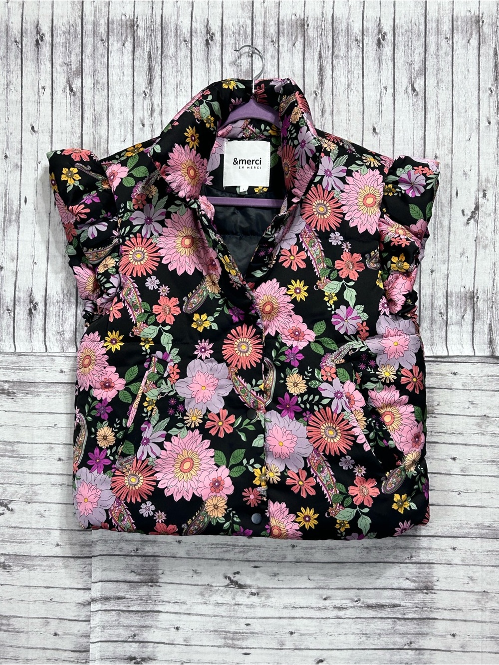 &MERCI Cropped Floral Bliss Puffer Vest